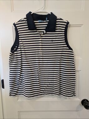 Izod Navy and White Striped Sleeveless Polo Tank